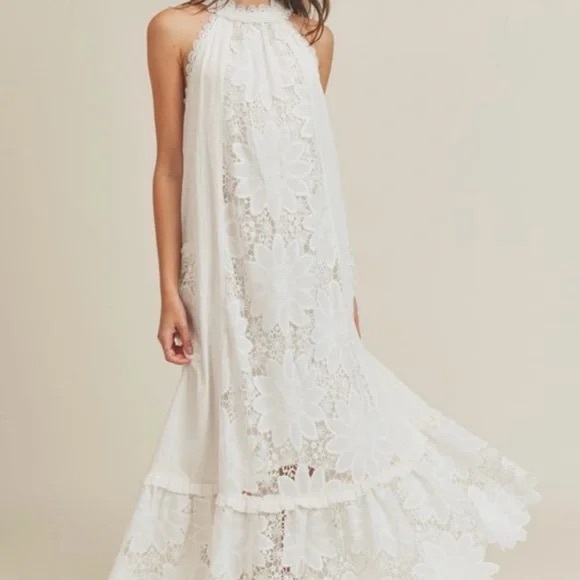 Just Me White Lace Boho Capri Maxi Dress - Picture 8 of 8